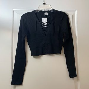 Black lace up crop top